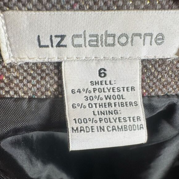 Liz Claiborne brown and gold shimmer wool blend tweed skirt size 6 - Picture 5 of 6
